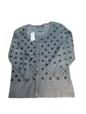 White House Black Market Grey Flocked Polka Dot Snap Front Cardigan Size S